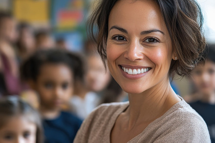 A Smiling Teacher in Classroom, a School & Education Photo by Virgo Studio