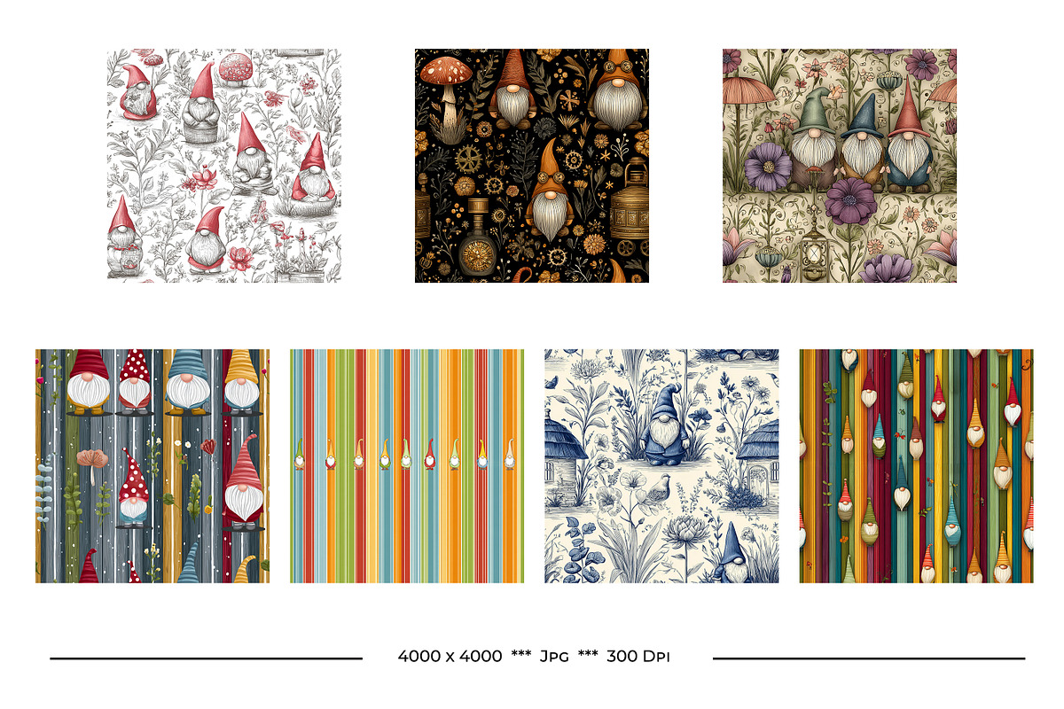 Garden Gnome Retro Art Style Pattern, a Pattern Graphic by karenfoleyphoto (Photo 7 of 8)