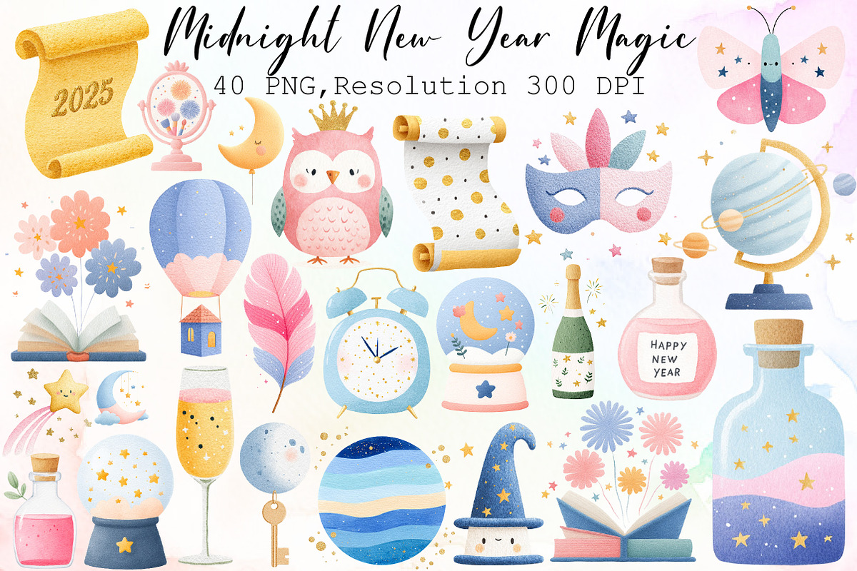Midnight New Year Magic Clipart, an Illustration by Sublimation Artist (Photo 1 of 6)