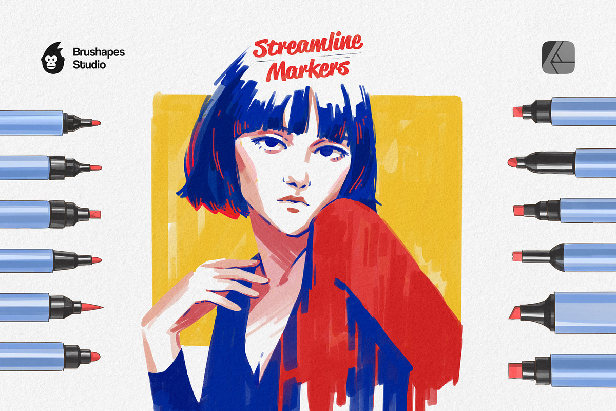Streamline Markers for Affinity, a Brush Add-On by brushapes.com (Photo 1 of 8)