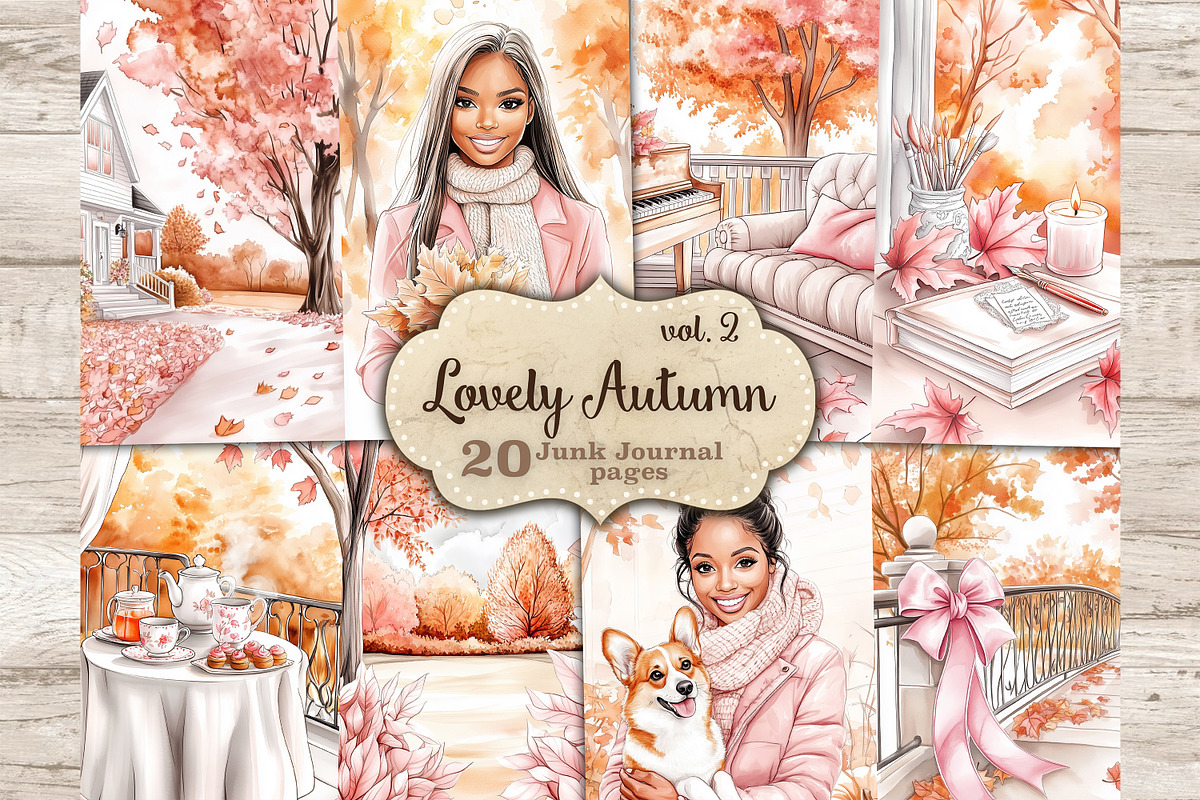 Pink Autumn Junk Journal Paper, a Seasonal Illustration by GlamArtZhanna (Photo 1 of 10)