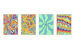 Groovy cartoon psychedelic patterns, an Illustration by Lemberg Vector