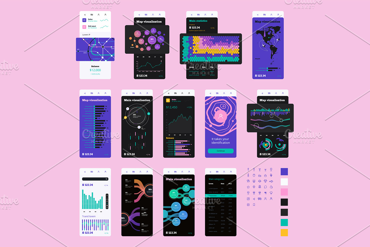 Vector Phone UI Kit for infographics, a Templates & Theme by fet