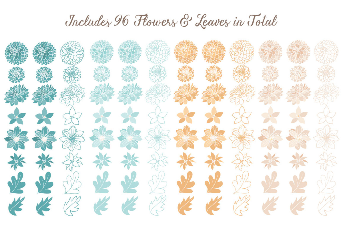 Vintage Blue Dahlia Clipart Vectors, an Illustration by Amanda Ilkov (Photo 4 of 4)