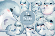 15 Bundle Watercolor Dolphin Fish, an Animal Illustration by Morspective (Thumbnail 1 of 8)