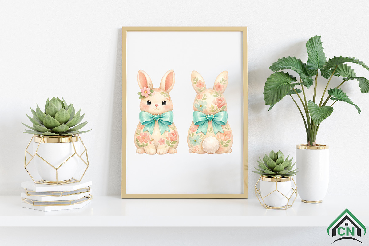 Watercolor Floral Easter Bunny PNG, an Illustration by Craft Nest (Photo 3 of 4)