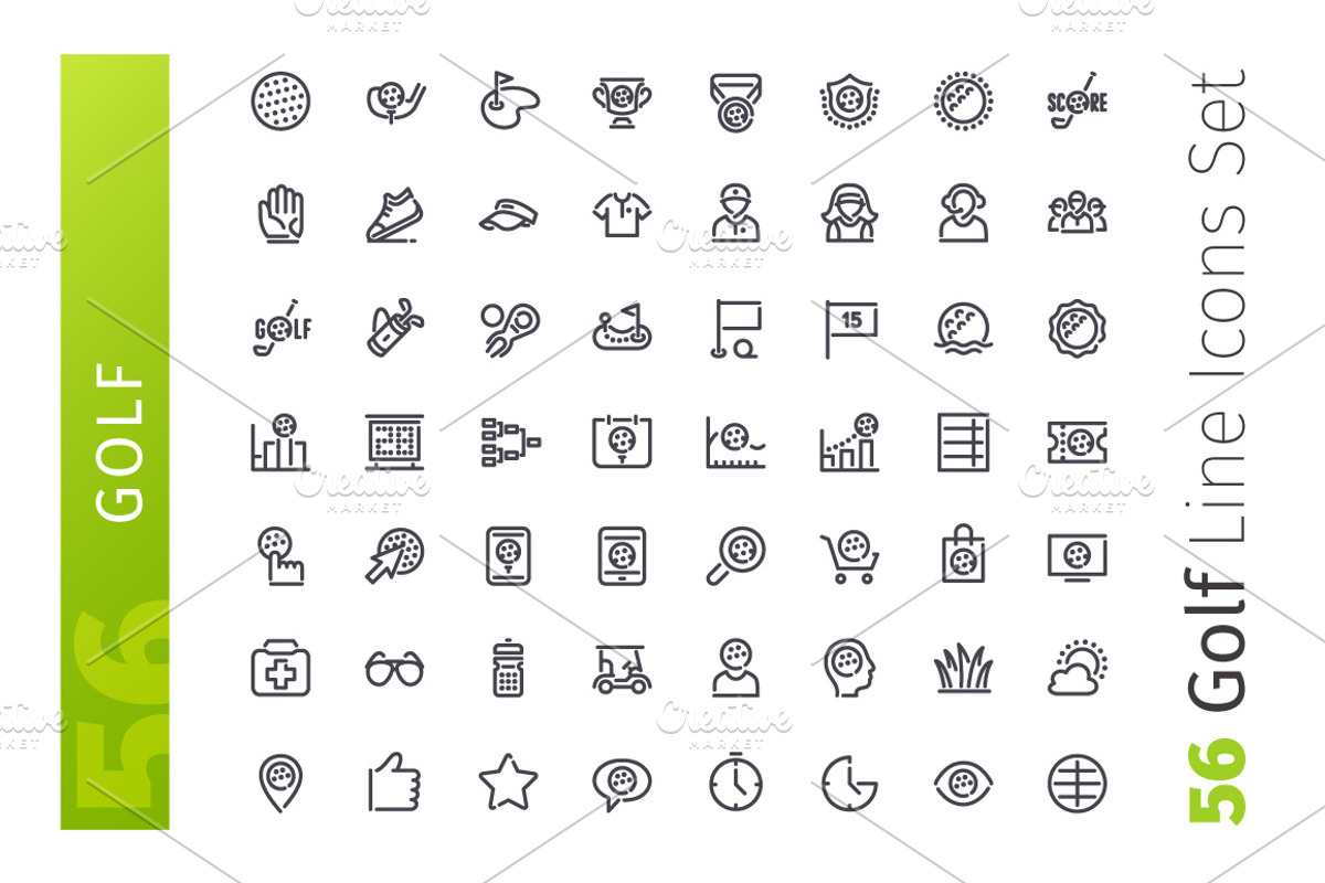 Golf Line Icons Set, an Outline Icon by Voysla's Shop (Photo 2 of 4)