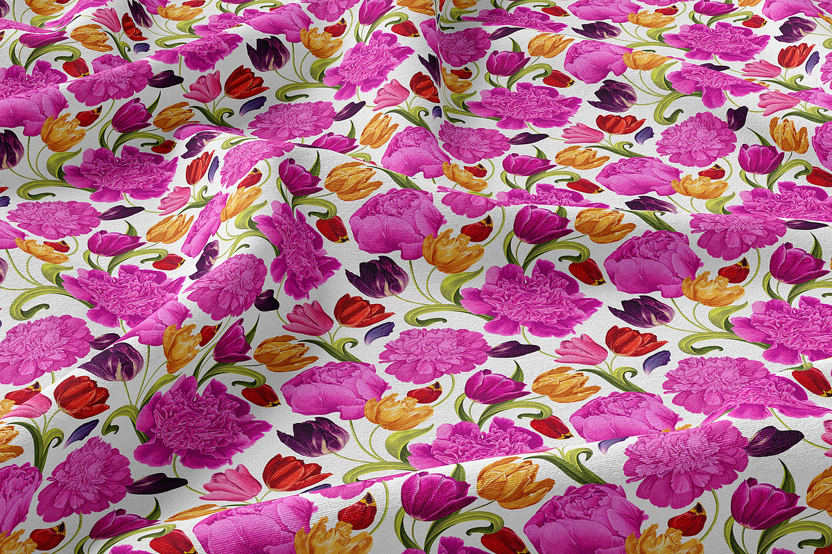 Bright Pattern Peony & Tulips, a Pattern Graphic by MarynaPetrovska (Photo 2 of 9)