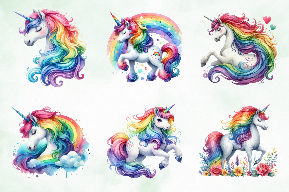 Rainbow Unicorn Clipart Bundle, an Illustration by Creative Art (Photo 4 of 6)