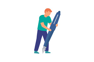 Man with giant blue fountain pen, a Person Illustration by GraphiShop