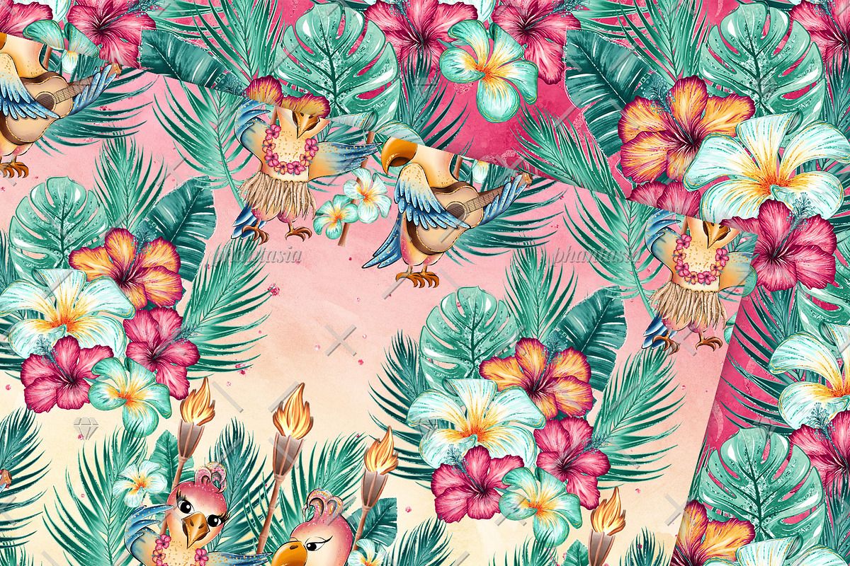 Cute Parrots Digital Papers, a Pattern Graphic by Phantasia Design (Photo 6 of 7)