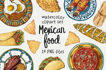 Mexican watercolor food clipart