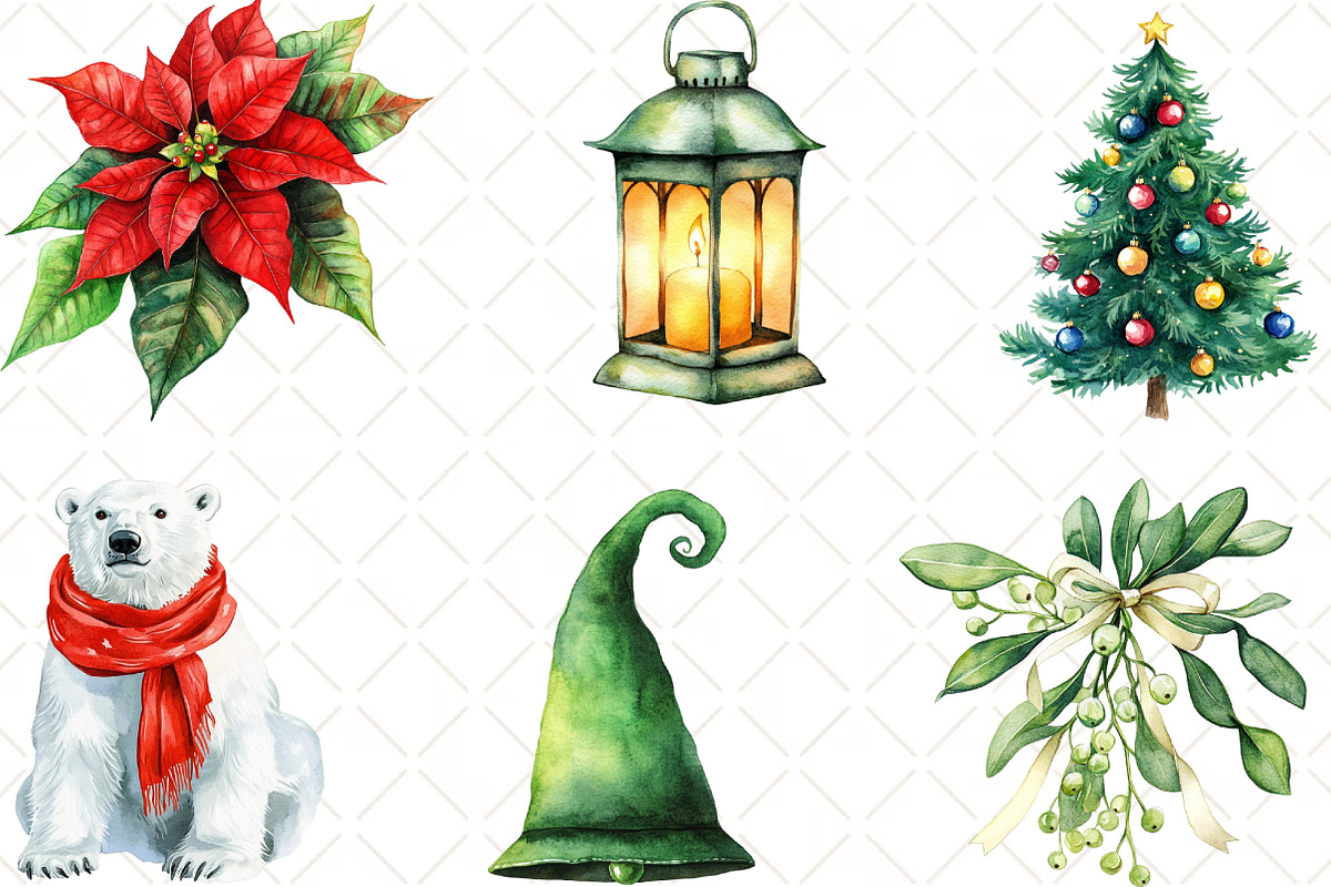 Funny Christmas Watercolor Clipart, an Illustration by Black Bird Studio (Photo 3 of 6)