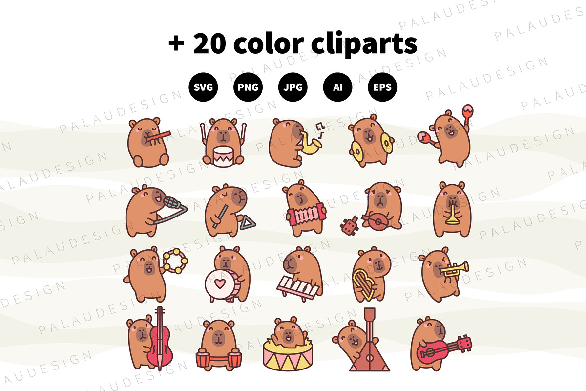 Capybara Music Clipart Set, an Animal Illustration by Palau (Photo 8 of 10)