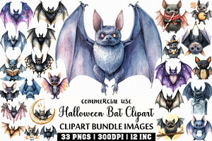 Watercolor Halloween Bat Clipart, an Illustration by Craft Nest