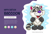 Happy Cartoon Raccoon. T-Shirt, SVG., an Animal Illustration by KENO Mascots (Thumbnail 1 of 3)