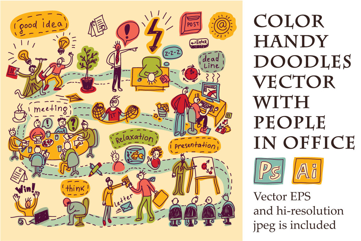 Vector with funny people in office, a Person Illustration by Crowhouse