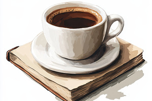 Coffee cup on a book cozy reading mo, a Food & Drink Photo by Pixeness Studio
