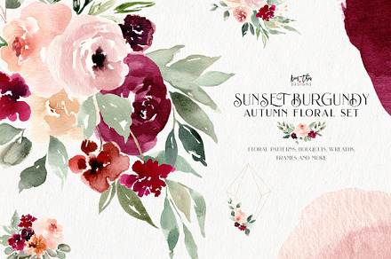 Sunset Burgundy Floral Set