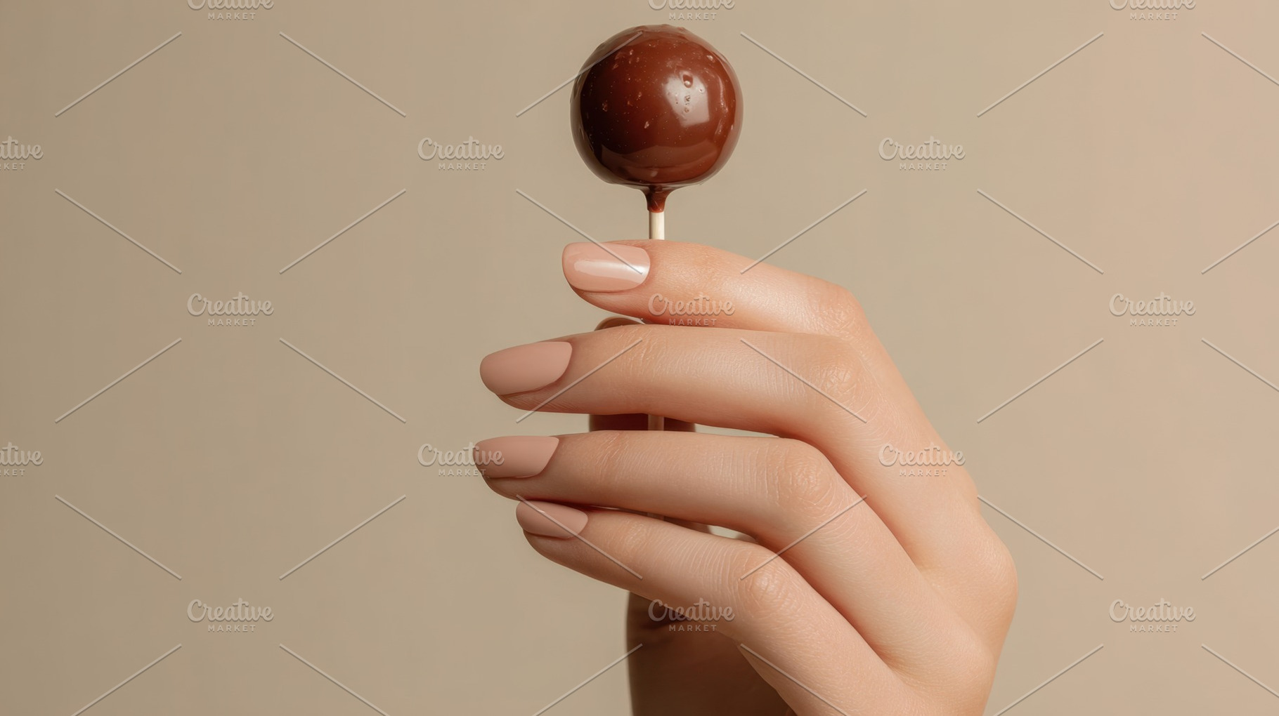 Hand holding a chocolate lollipop, a Photo by Beautiful things