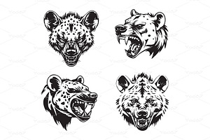 Vector of collection of hyena heads, an Animal Illustration by yod67