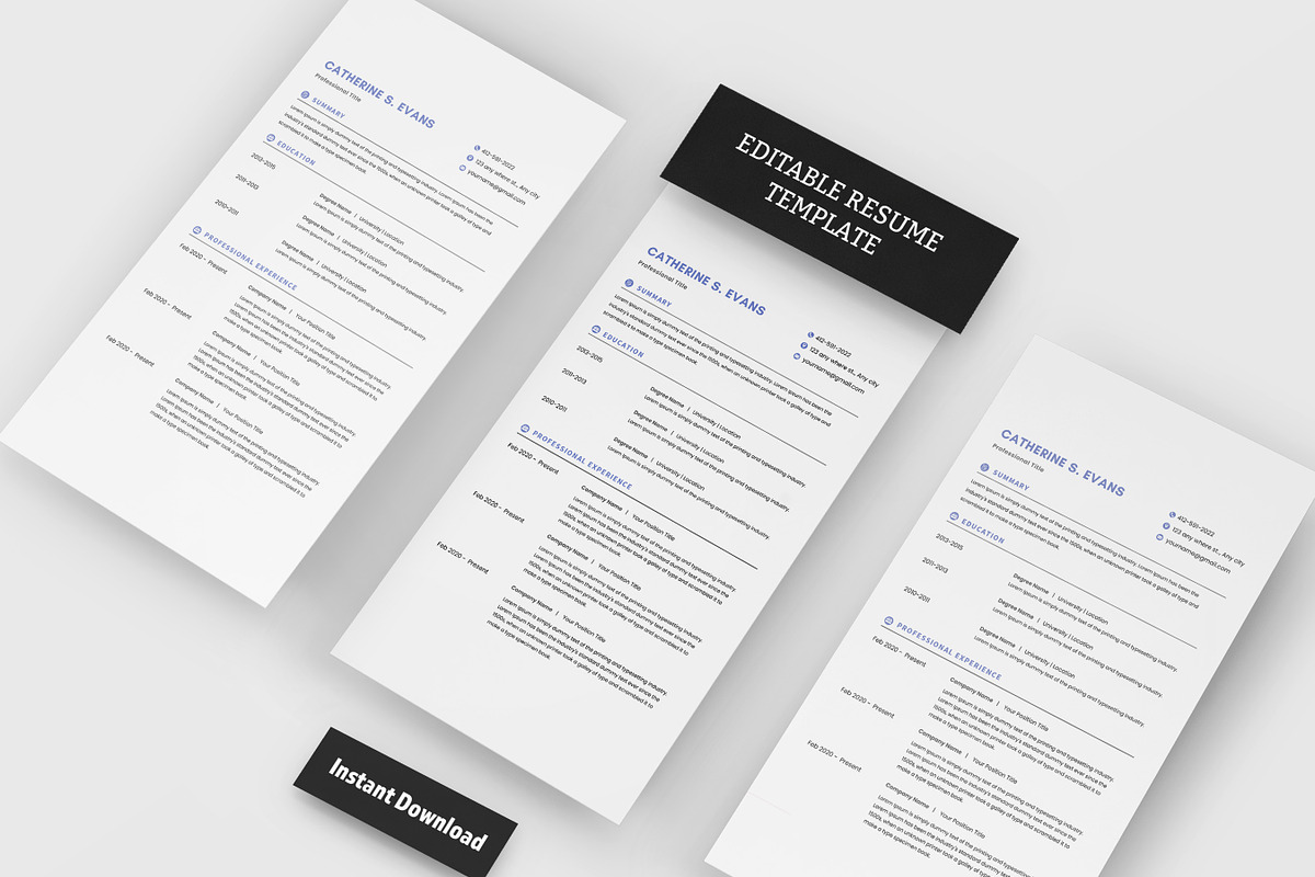 Printable Resume Template, Resume, a Resume Template by BrushstrokeArtGB (Photo 4 of 5)