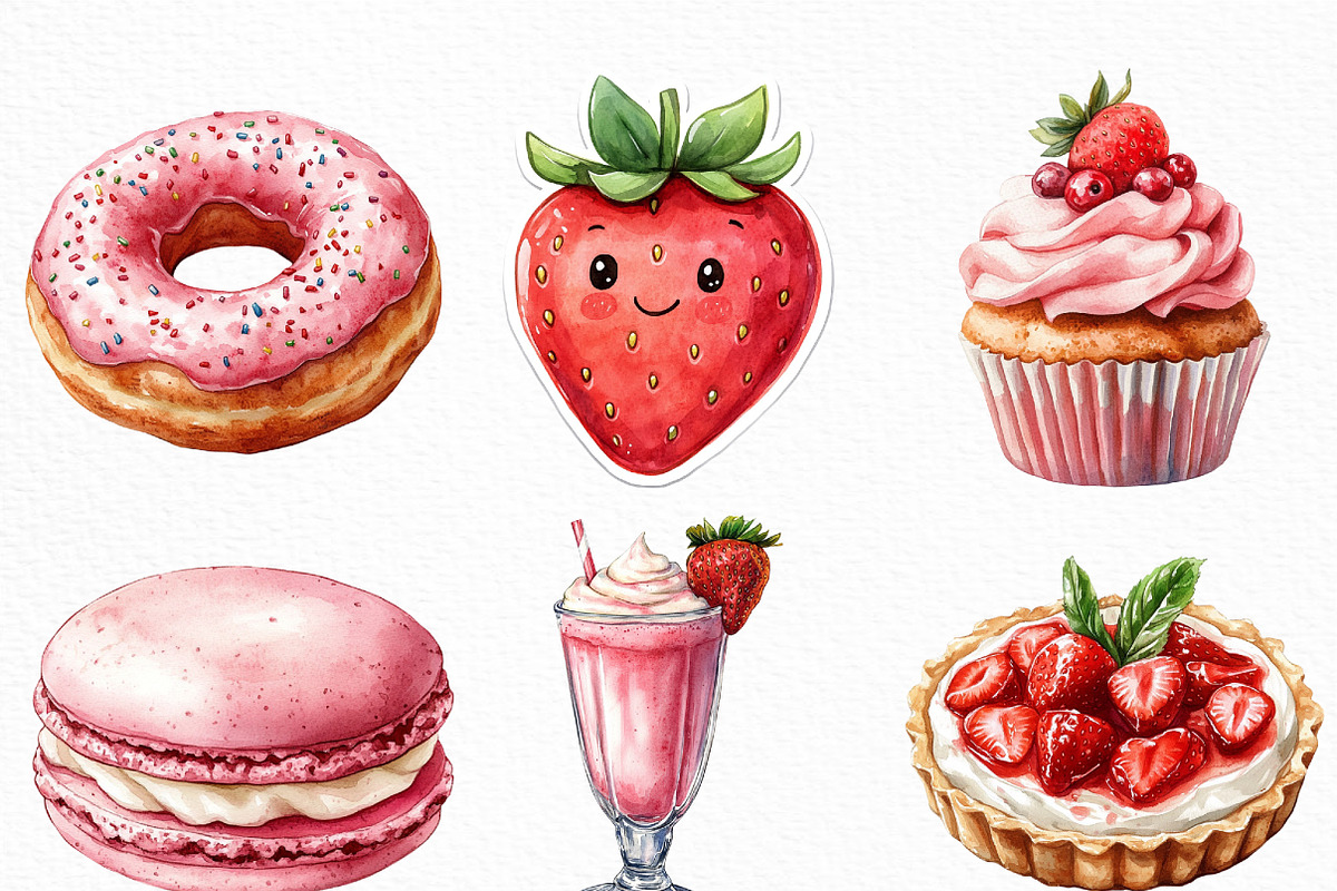 Watercolor Sweet Strawberry Clipart, an Illustration by Craft Nest (Photo 2 of 6)