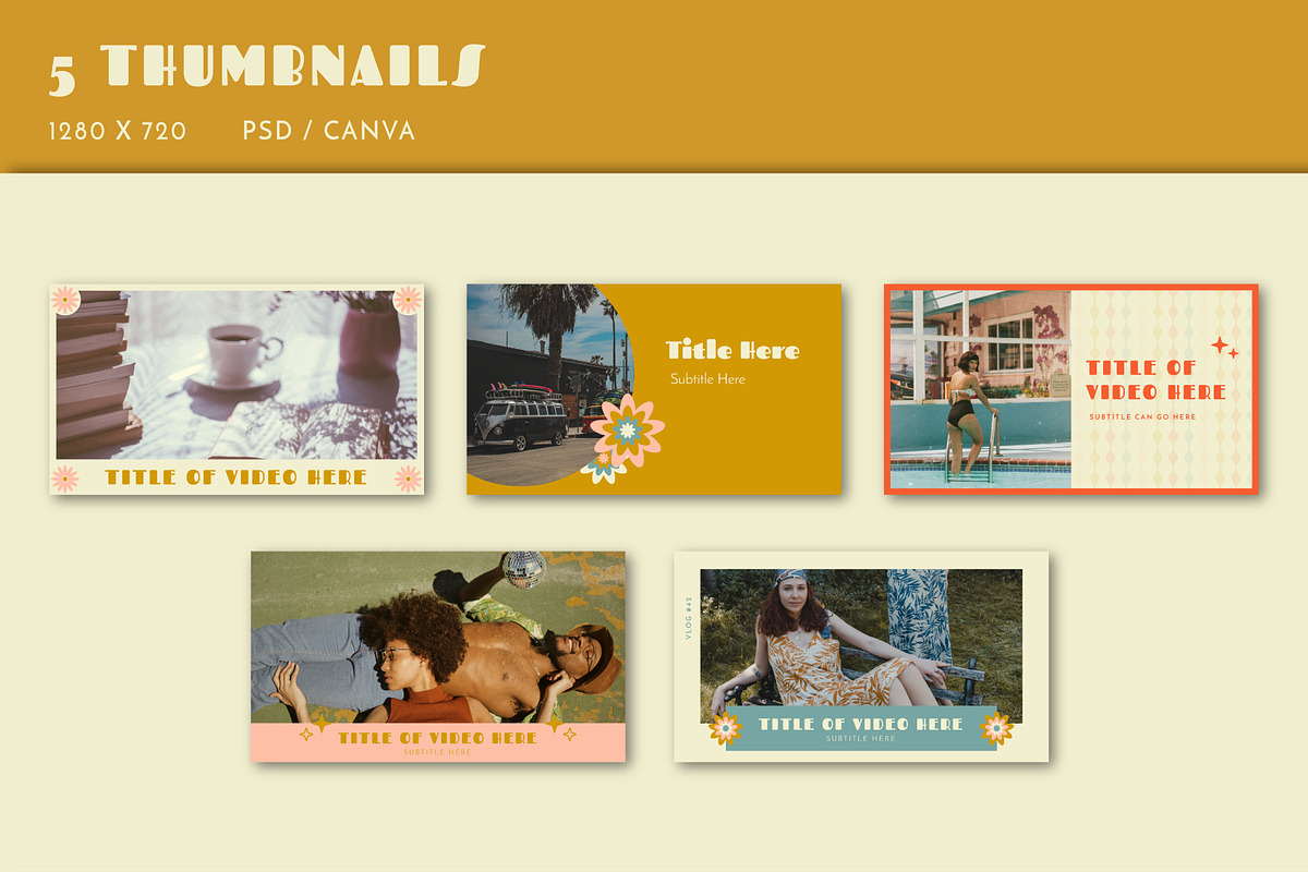 Youtube: 70s Retro Branding Kit, a Social Media Template by Liseno Designs (Photo 7 of 7)