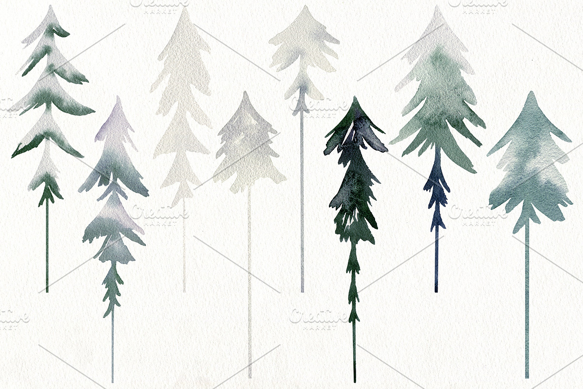 Watercolor winter forest., a Decorative Illustration by TaPilipa (Photo 5 of 9)