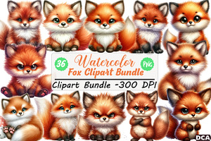 Watercolor Fox Clipart Bundle, an Illustration by DreamCafeArt