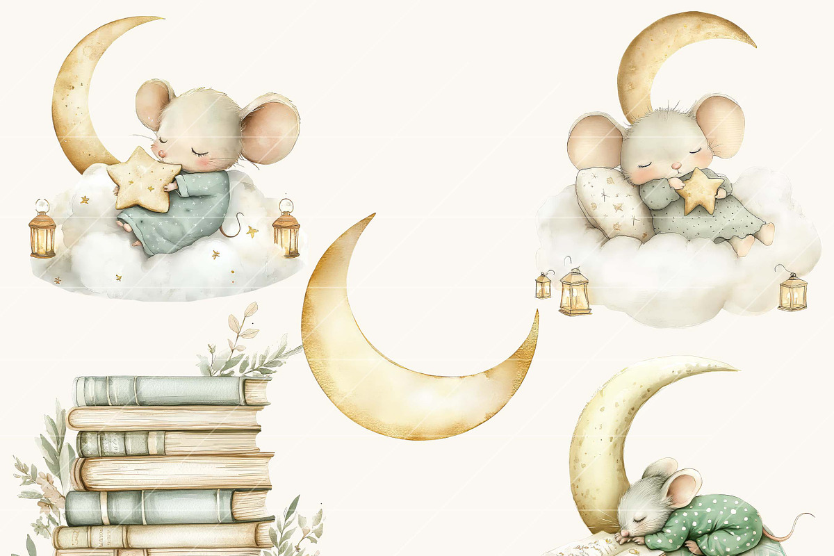 Watercolor Sleeping Mice Clipart, an Animal Illustration by SparkyDesignsUS (Photo 6 of 9)