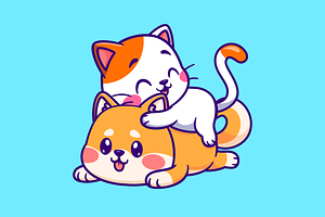 Cute Cat Playing With Shiba Inu Dog, an Animal Illustration by Catalyst Labs