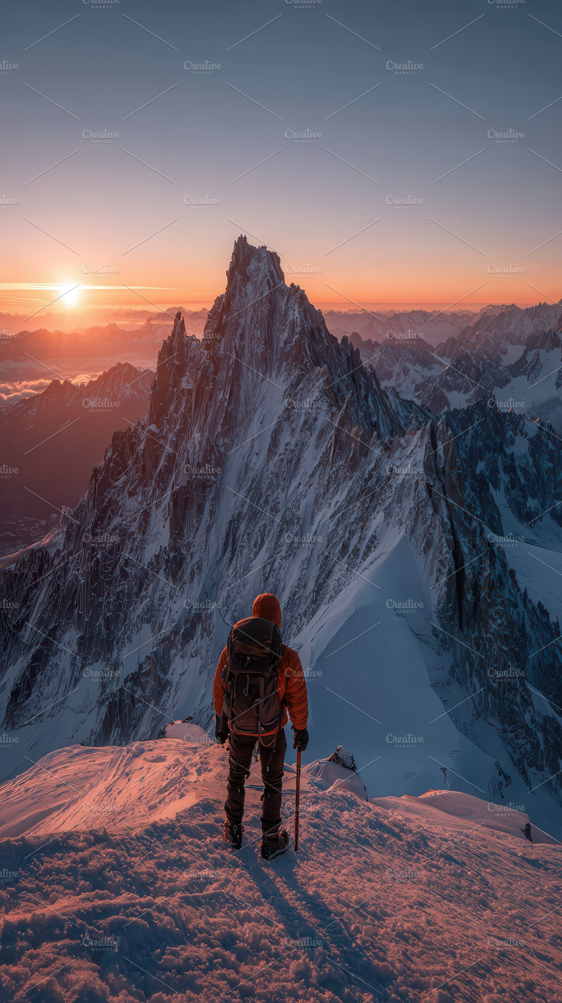 Sunrise Mountaintop Climber Stunning, a Photo by Pixeness Studio