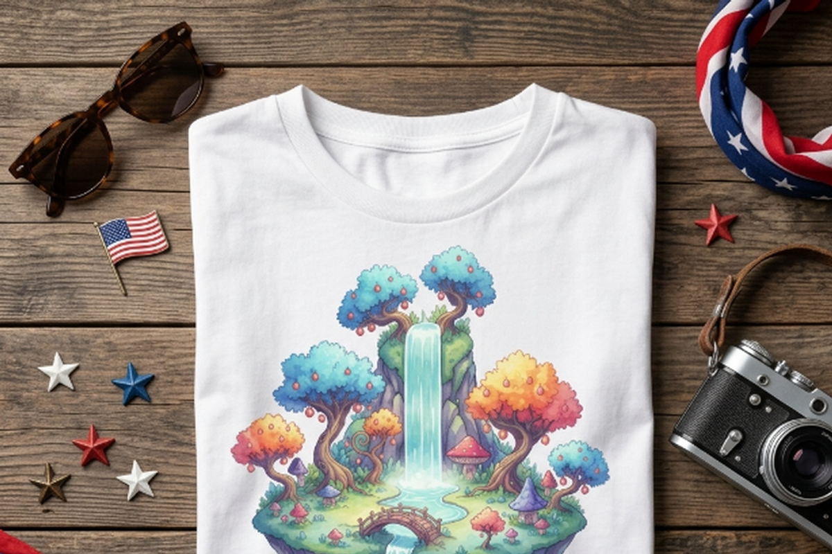 Fantasy Floating Island Art, a Shirt Mockup by Vector Stall (Photo 15 of 15)