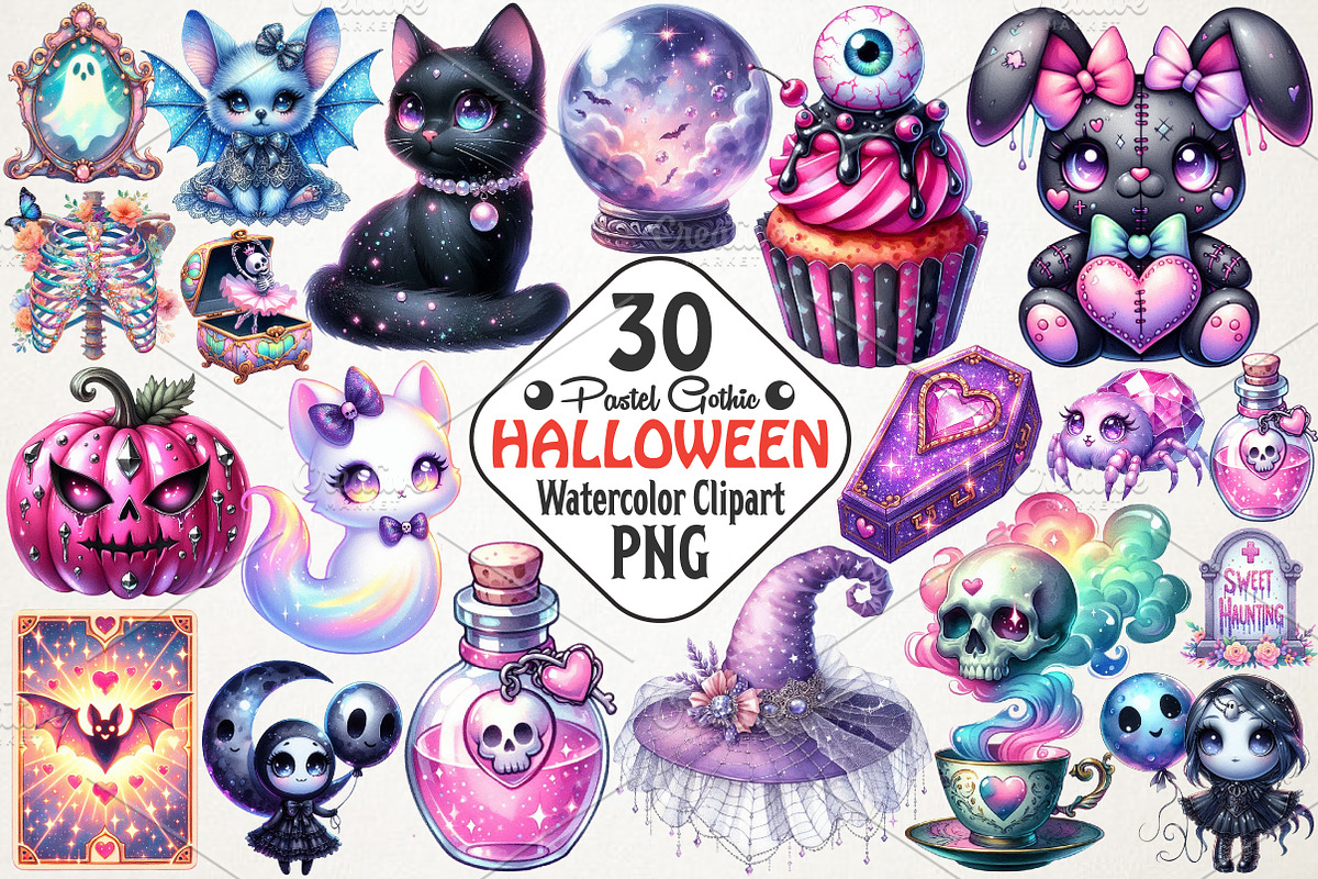 Pastel Gothic Halloween Clipart, an Illustration by RobertsArt (Photo 1 of 7)