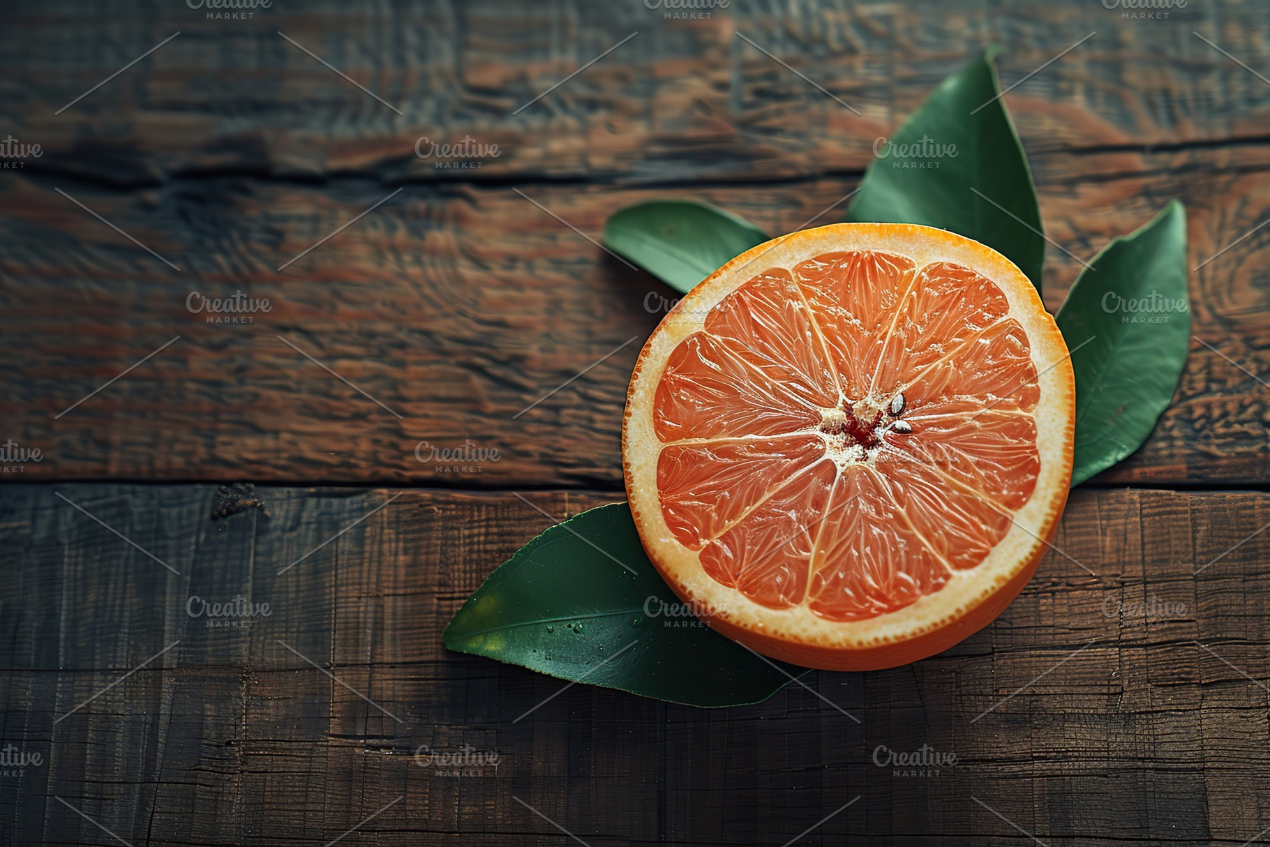 Fresh and tasty grapefruits and green leaves on wooden background, a Food & Drink Photo by AlyaAnd