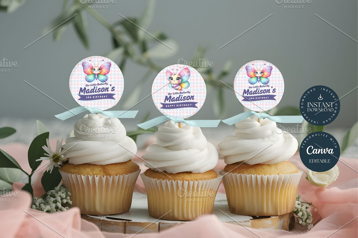 Butterfly Birthday Cupcake Toppers, an Invitation Template by Tracia Creative (Photo 4 of 5)