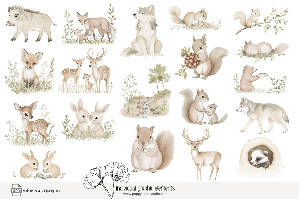 85 forest animal clip art, an Animal Illustration by Poppy Lane Studio (Photo 5 of 10)