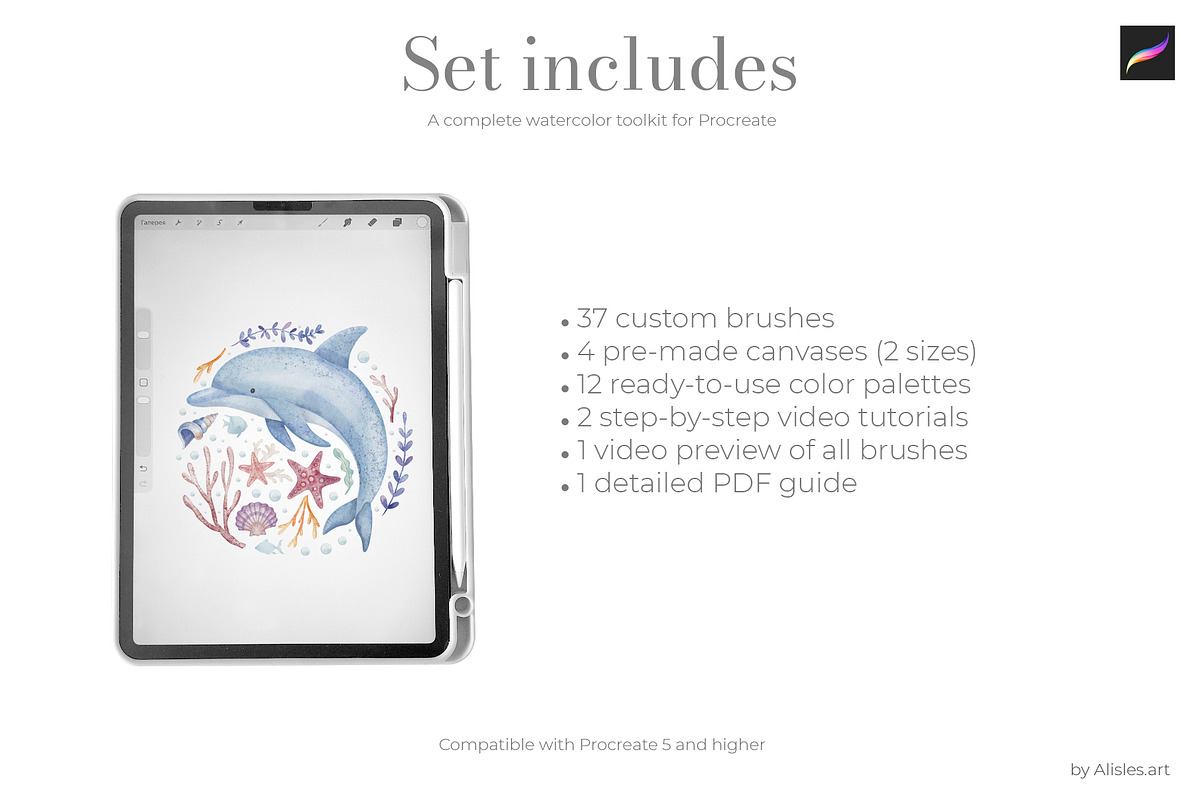 Watercolor Brushes for Procreate, a Brush Add-On by Alisles (Photo 11 of 12)
