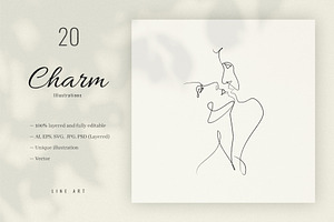 Charm. 20 Line Art Illustrations set