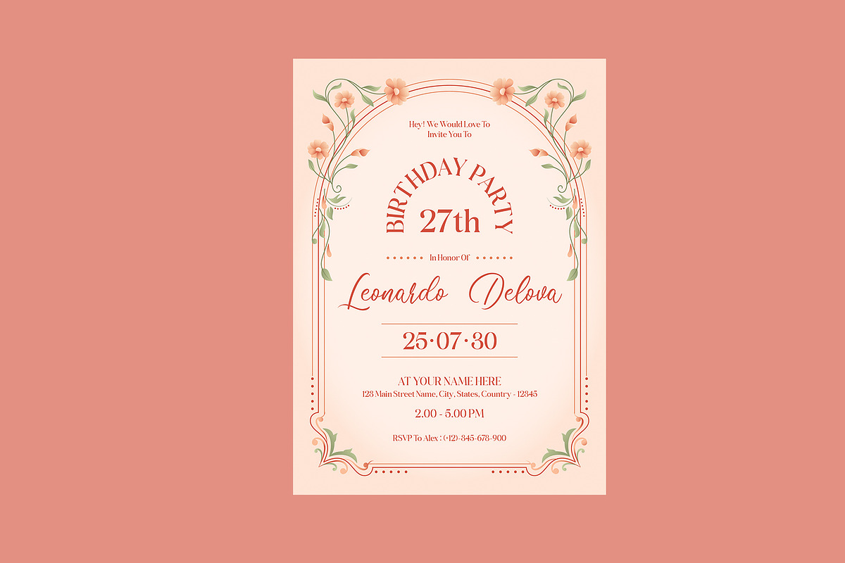 Peach Fuzz Color Birthday Invitation, a Card Template by Neermana (Photo 2 of 4)
