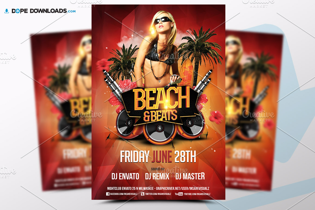Beach & Beats Flyer Template, a Flyer Template by DopeDownloads (Photo 1 of 3)