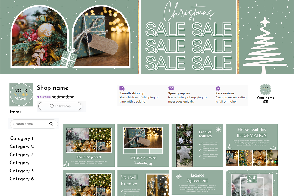 Green Etsy Christmas Templates, a Branding & Logo Template by SunshineStudioBoutique (Photo 10 of 12)