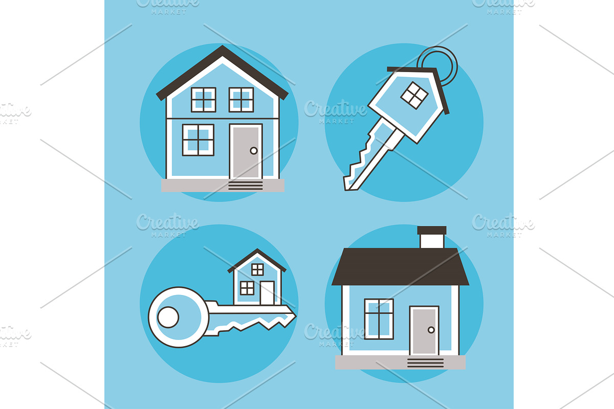 four real estate icons, an Object Illustration by studiogstock