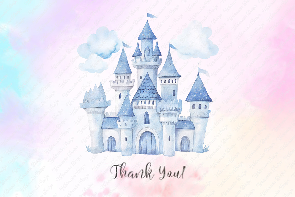 Blue Fairytale Castle Clipart, an Illustration by Watercolor design (Photo 10 of 11)