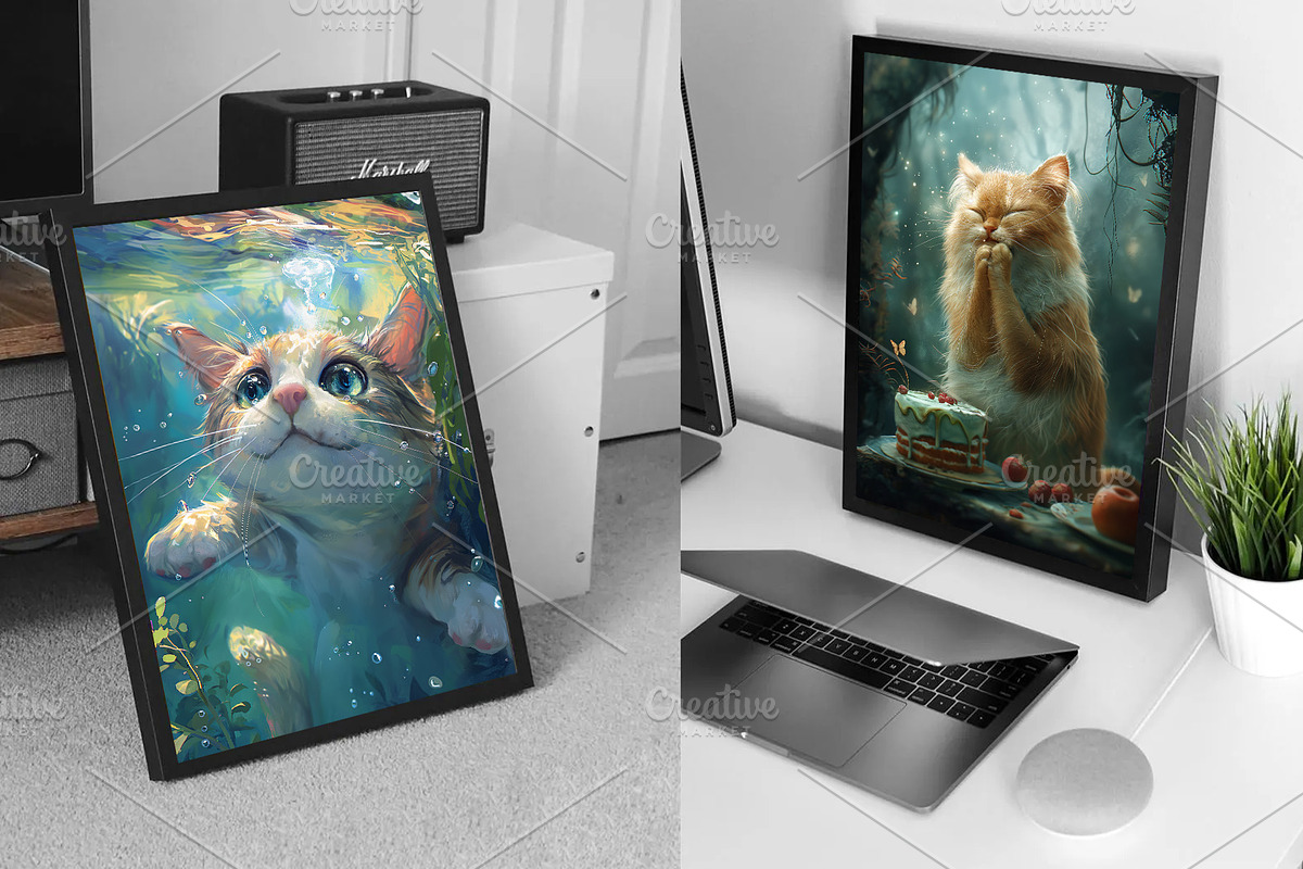 Watercolor Cat Wall Art Prints, an Animal Photo by Chipshpow Graphics (Photo 3 of 8)