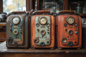 Vintage retro appliances displayed o, a Photo by Tanuart