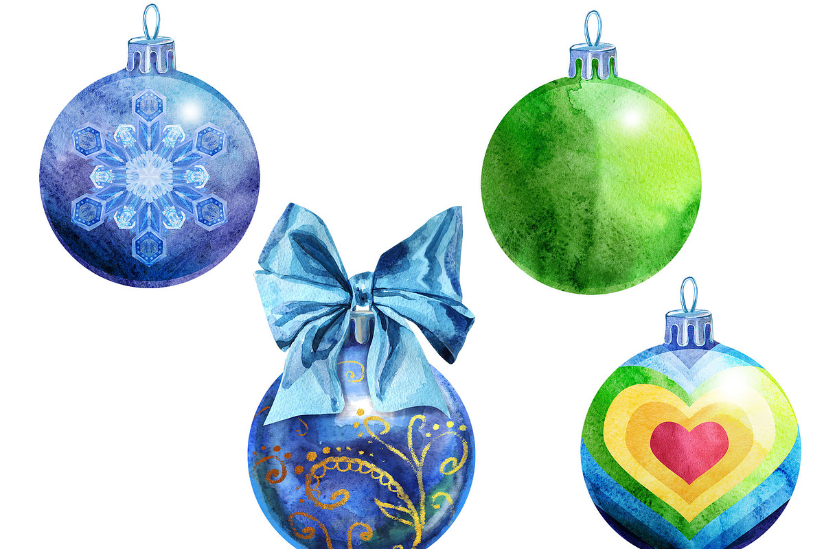 Watercolor Christmas baubles clipart, a Decorative Illustration by Watercolor fantasy (Photo 2 of 5)