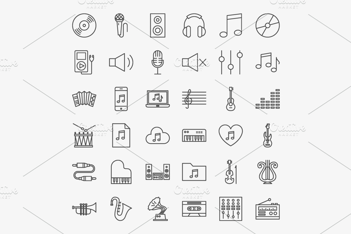 Music Line Art Vector Icons Set, a Solid Icon by Anna_leni