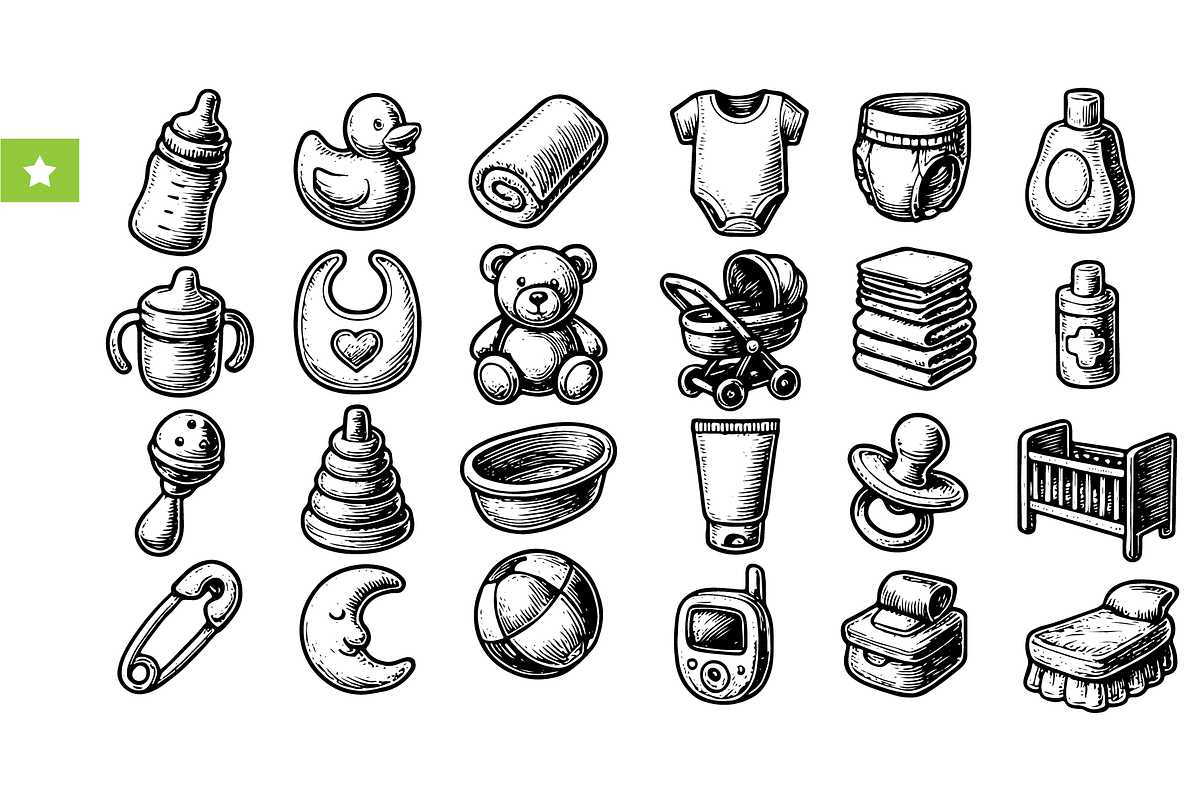 Vintage Baby Essentials Set, an Object Graphic by RT Studio